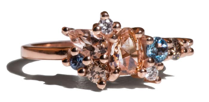 Custom Rose Cut Champagne Diamond and Morganite Cluster Ring - Image 2