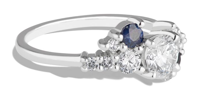 Custom Brilliant Cut Diamond and Blue Sapphire Cluster Ring - Image 2