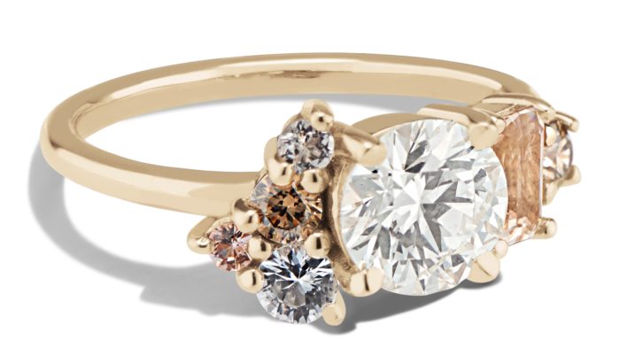 Custom Diamond, Morganite, and Peach Sapphire Cluster Ring - Image 2