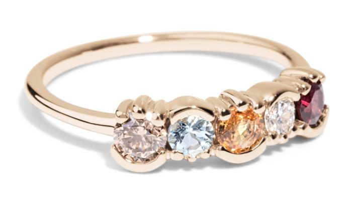 Custom Apricot Sapphire, Champagne Diamond, and Garnet Ring - Image 2