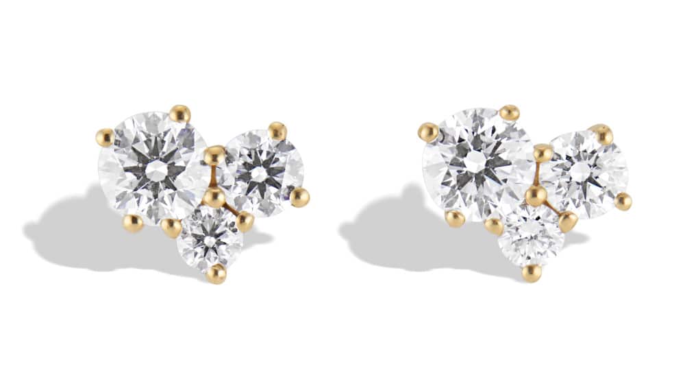 Burst Cluster Diamond Earrings Lab Grown Yellow Gold