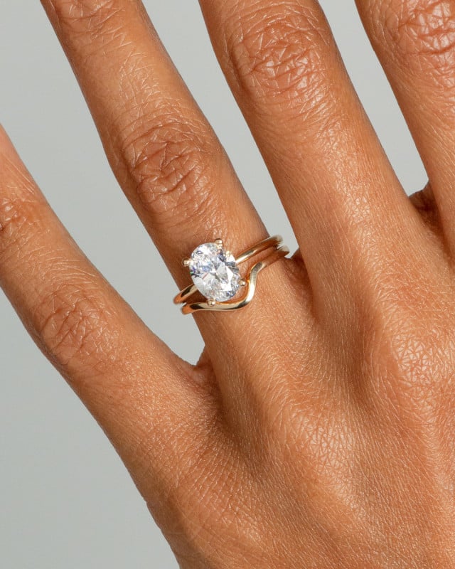 Kalmia Diamond Oval Ring and Radial Band on figure