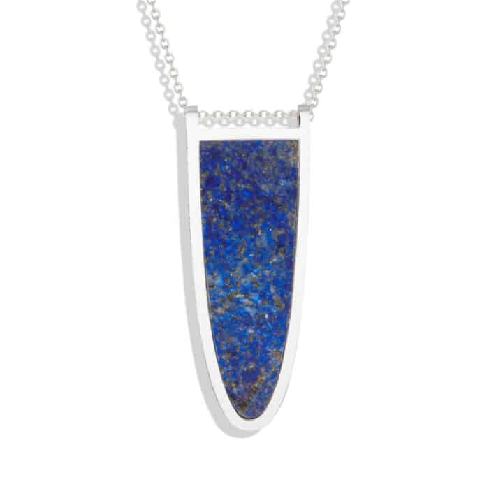 Shield Lapis Slice Pendant Silver