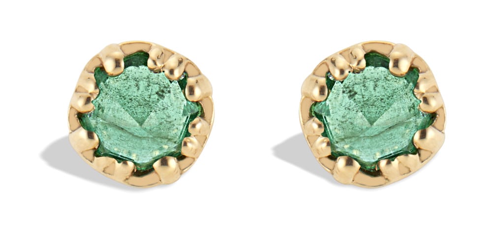 Sol Emerald Octagonal Studs Yellow Gold