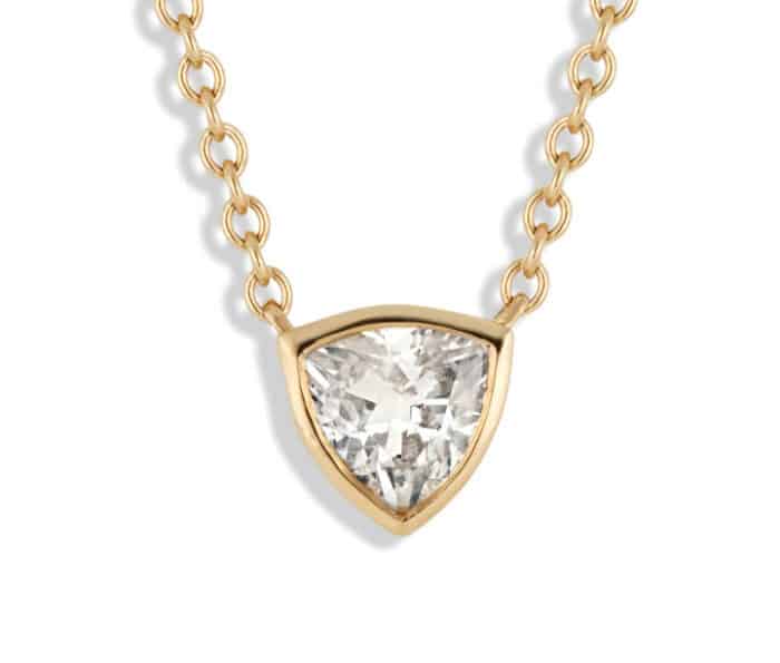 Trillion White Sapphire Pendant Yellow Gold