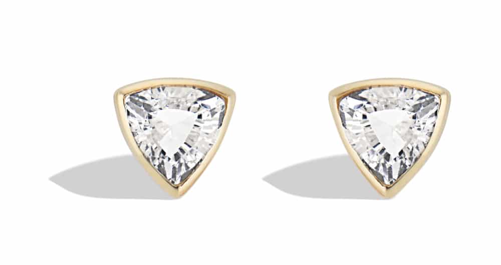 Trillion White Sapphire Studs Yellow Gold