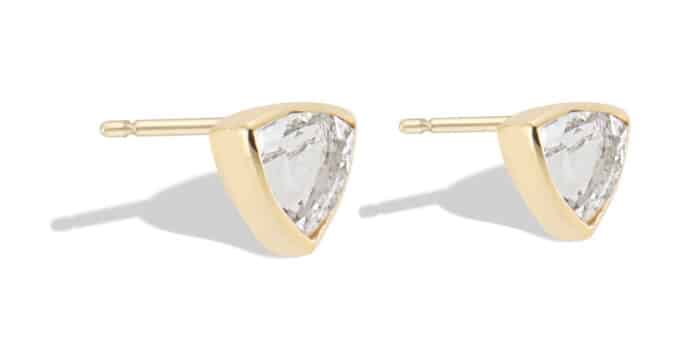 Trillion White Sapphire Studs Yellow Gold - Image 2