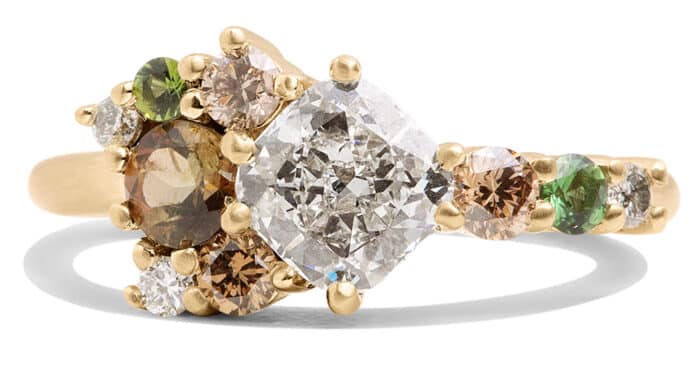 Custom Diamond, Tourmaline, and Andalusite Cluster Ring in 18kt Yellow Gold