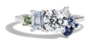 Custom Diamond, Aquamarine, and Sapphire Cluster Ring