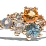 Custom Aquamarine and Citrine Cluster Ring in 14kt Yellow Gold