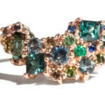 Custom Tourmaline, Blue Green Sapphire, and Diamond Cluster Band
