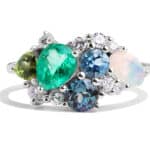 Custom Emerald and Aquamarine Birthstone Cluster Ring