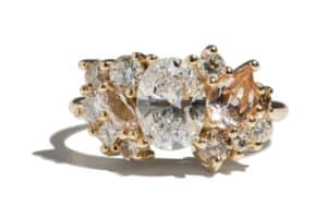 Custom Oval Cut Diamond and Morganite Cluster Ring