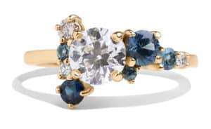 Custom Diamond and Blue Sapphire Cluster Ring