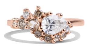 Custom Pear Cut Diamond and Morganite Ring