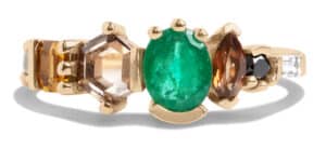 Custom Emerald, Andalusite, and Pink Sapphire Linear Ring
