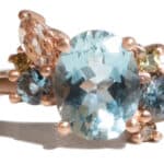 Custom Oval Cut Aquamarine and Yellow Sapphire Cluster Ring