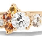 Custom Diamond and Apricot Sapphire Cluster Ring