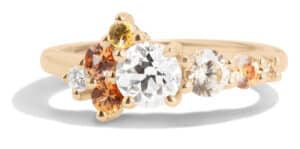 Custom Diamond and Apricot Sapphire Cluster Ring