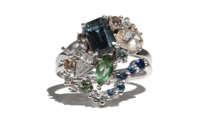 Custom Blue Sapphire and Topaz Curved Band - Image 2