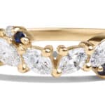 Custom Diamond and Blue Sapphire Curved Band in 18kt Yellow Gold