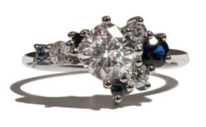 Custom Moissanite and Blue Sapphire Cluster Ring