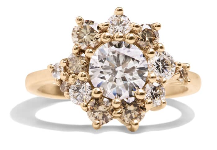 Custom Champagne Diamond Halo Ring in 14kt Yellow Gold