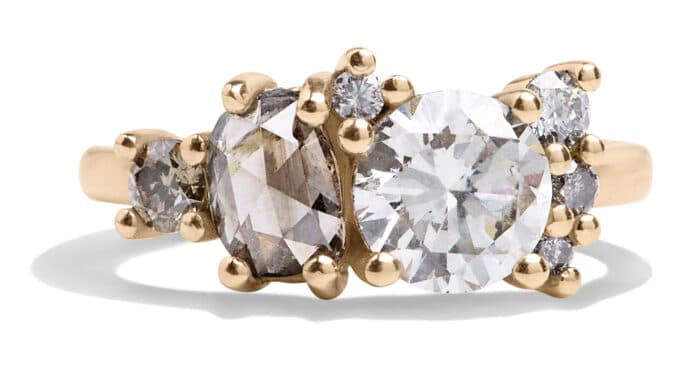 Custom Salt and Pepper Diamond Cluster Ring in 14kt Yellow Gold