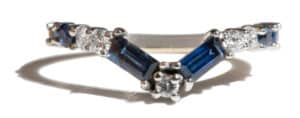 Custom Baguette Cut Blue Sapphire and Diamond Curved Band
