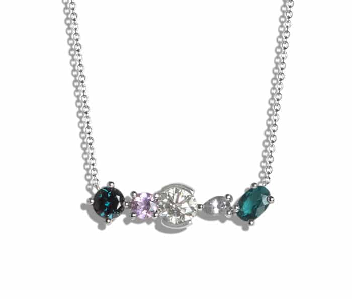 Custom Tourmaline and Blue Green Sapphire Birthstone Pendant