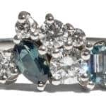 Custom Diamond and Blue Green Sapphire Cluster Ring in Platinum