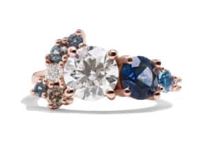 Custom Diamond and Blue Sapphire Cluster Ring