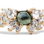 Custom Hex Cut Green Sapphire and Diamond Curved Band