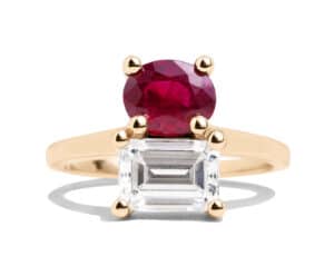 Custom Ruby and Diamond Dyad Ring