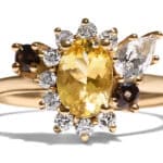 Custom Heliodor, Diamond, and Smokey Quartz Halo Ring in 14kt Yellow Gold