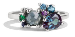 Custom Blue Sapphire and Alexandrite Cluster Ring