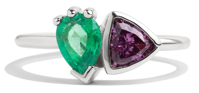 Custom Alexandrite and Emerald Dyad Ring