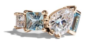 Custom Aquamarine and Moissanite Ring