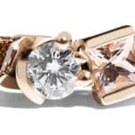 Custom Square Cut Morganite and Diamond Linear Ring