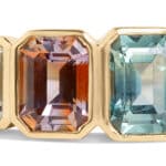 Custom Emerald Cut Bi-Color Sapphire and Diamond Linear Ring