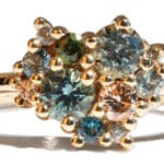 Custom Blue Green Sapphire and Green Tourmaline Cluster Ring