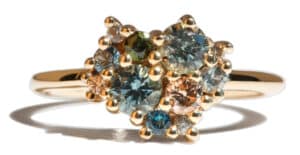 Custom Blue Green Sapphire and Green Tourmaline Cluster Ring