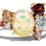 Custom Opal, Garnet, and Champagne Diamond Cluster Ring