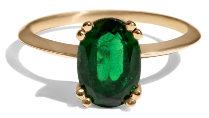 Custom Oval Cut Emerald Solitaire Ring in 18kt Yellow Gold