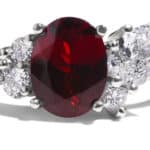 Custom Oval Cut Garnet and Diamond Cluster Ring in Platinum