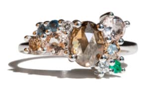 Custom Oval Cut Champagne Diamond Cluster Ring