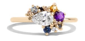 Custom Diamond, Amethyst, and Citrine Cluster Ring