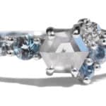 Custom Salt and Pepper Diamond and Blue Green Sapphire Cluster Ring