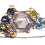 Custom Hex Cut Sapphire and Aquamarine Cluster Ring