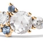 Custom Rose Cut Diamond and Blue Green Sapphire Cluster Ring in 14kt Yellow Gold